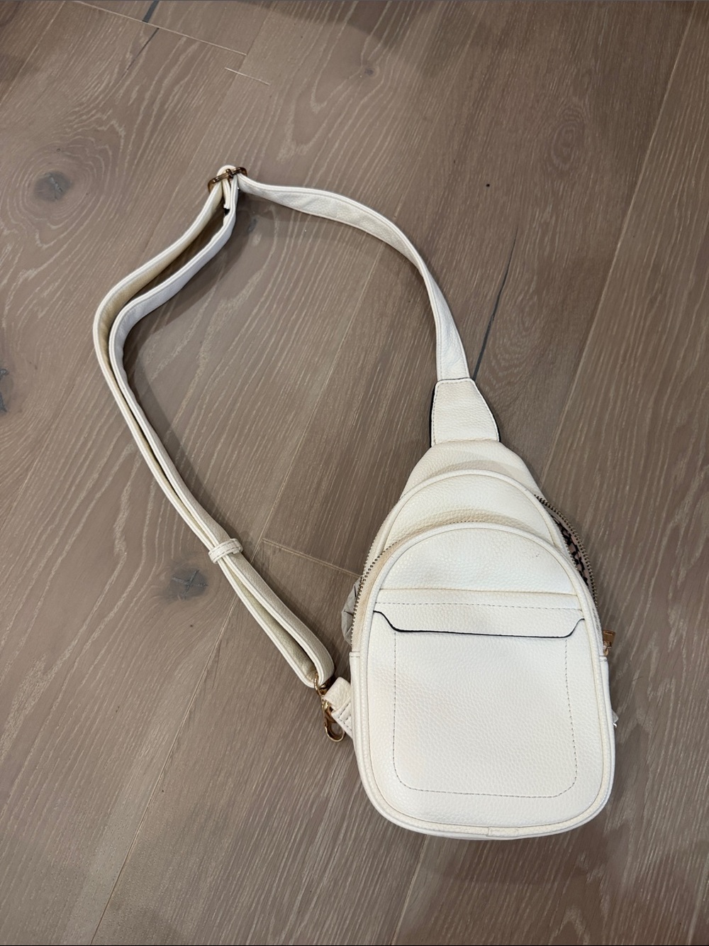 Cream Leather Crossbody Sling Bag